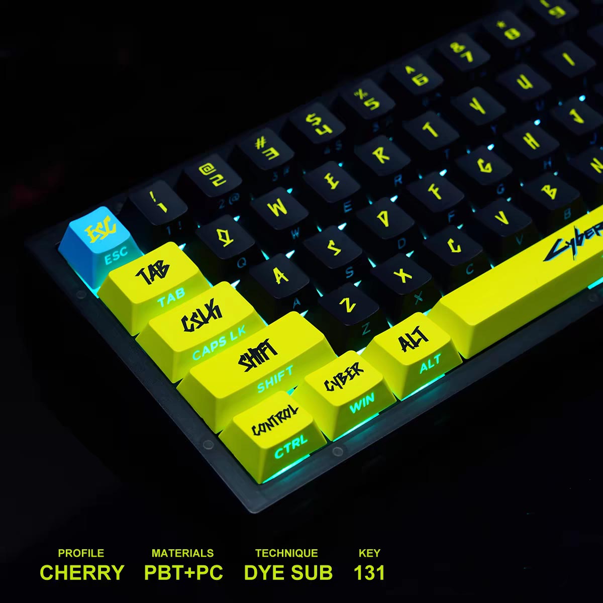 NEOKEY Cyberpunk PBT Side-print Shine-through Keycaps Set - 129 Keys, OEM Profile Mechanical Keyboard 60% 75% 100%,ANSI Layout
