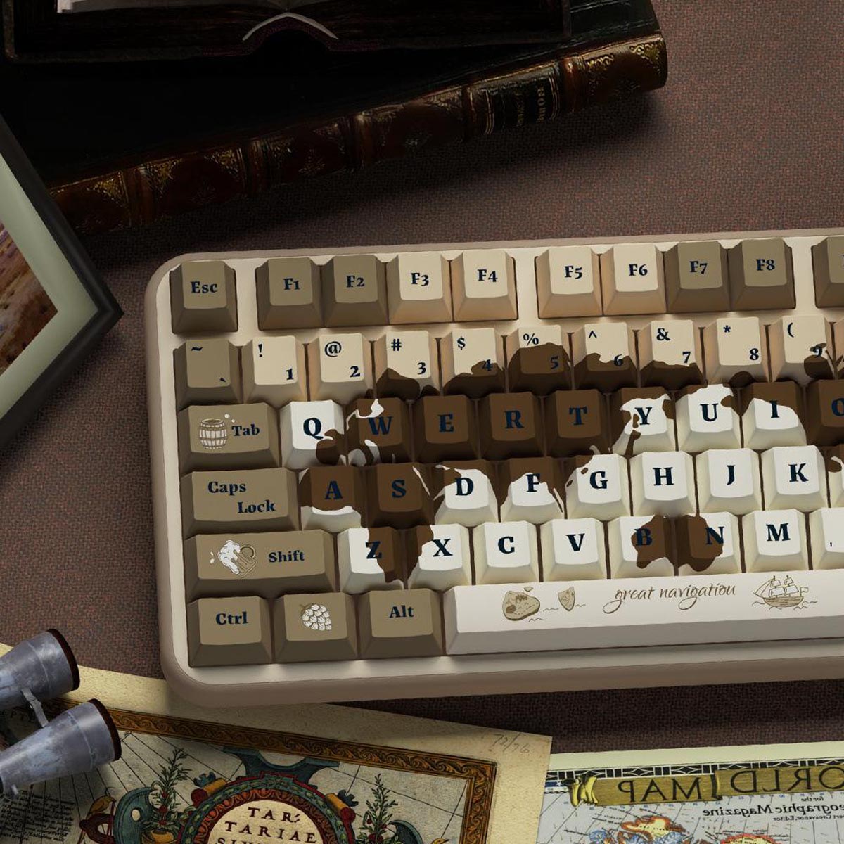 NEOKEY Old World Exploration PBT Keycap Set - 5-Side Dye-Sub, OEM Profile (US/UK-Intl Legends