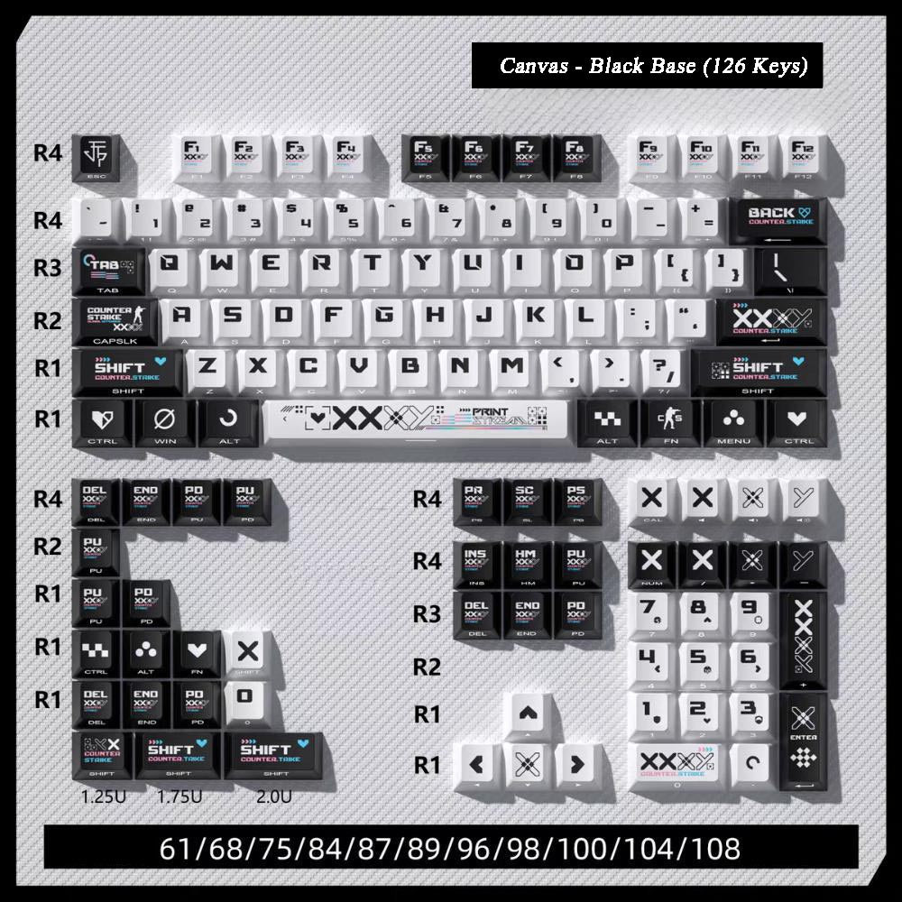 NEOKEY Canvas Black & White PBT Shine-through Keycaps Set - 126 Keys, ANSI Layout, OEM Profile