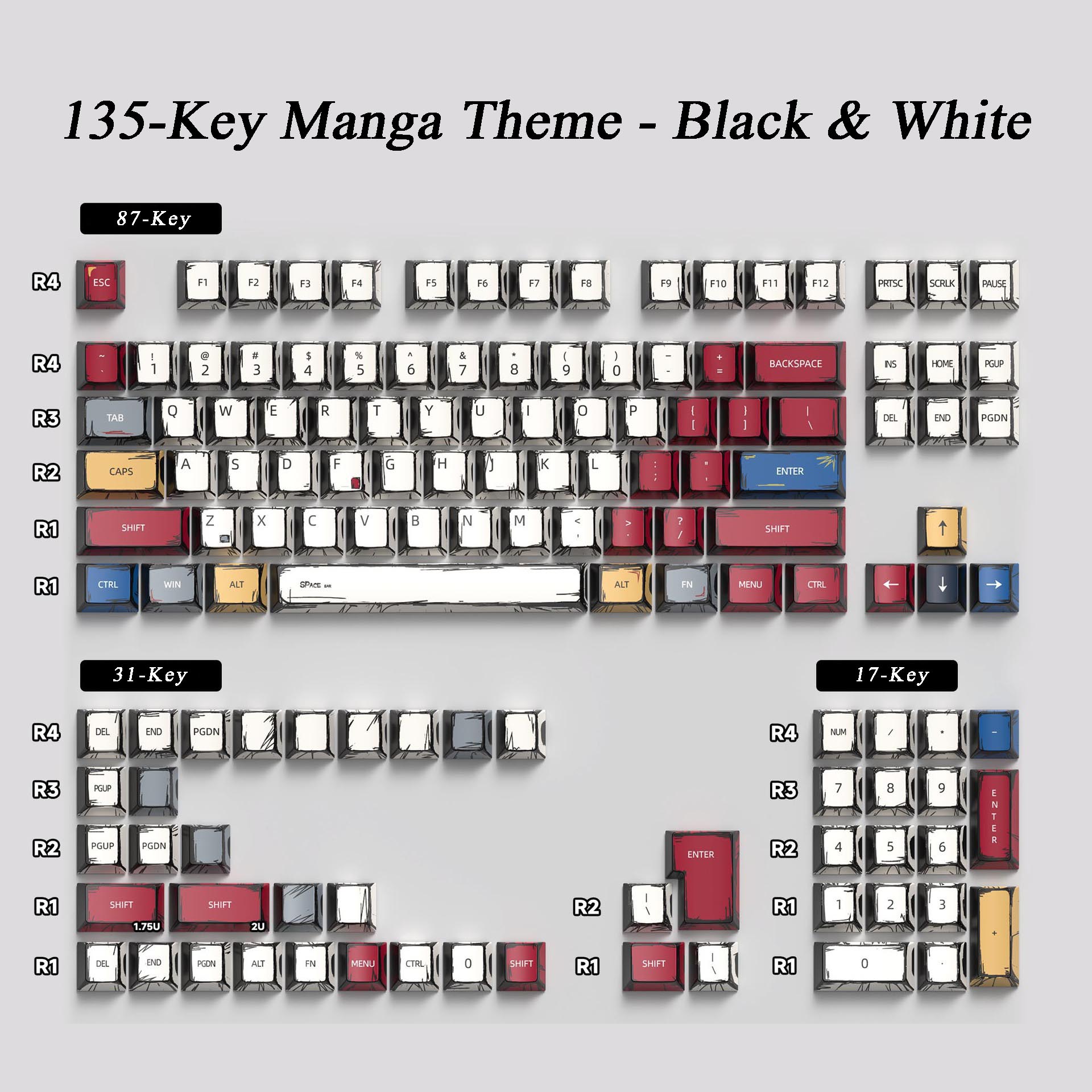 NEOKEY Anime Themed PBT Keycaps Set - 135 Keys, OEM Profile Mechanical Keyboard 60% 75% 100%,ANSI Layout
