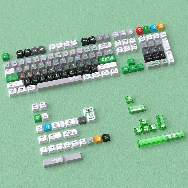 NEOKEY Circuit PBT Keycap Set with PC Accents - Elemental Green, 128 Keys, OEM Profile,ANSI Layout
