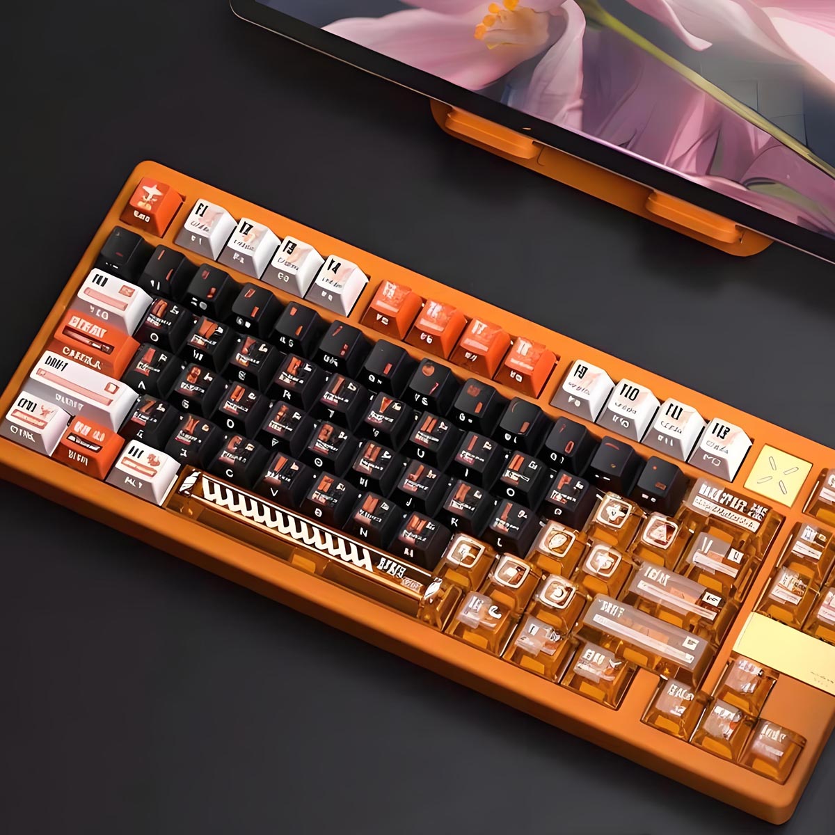 NEOKEY Horizon Shine-through Keycaps Set - Orange & Black, OEM Profile,PBT & PC,DIY,ANSI Layout