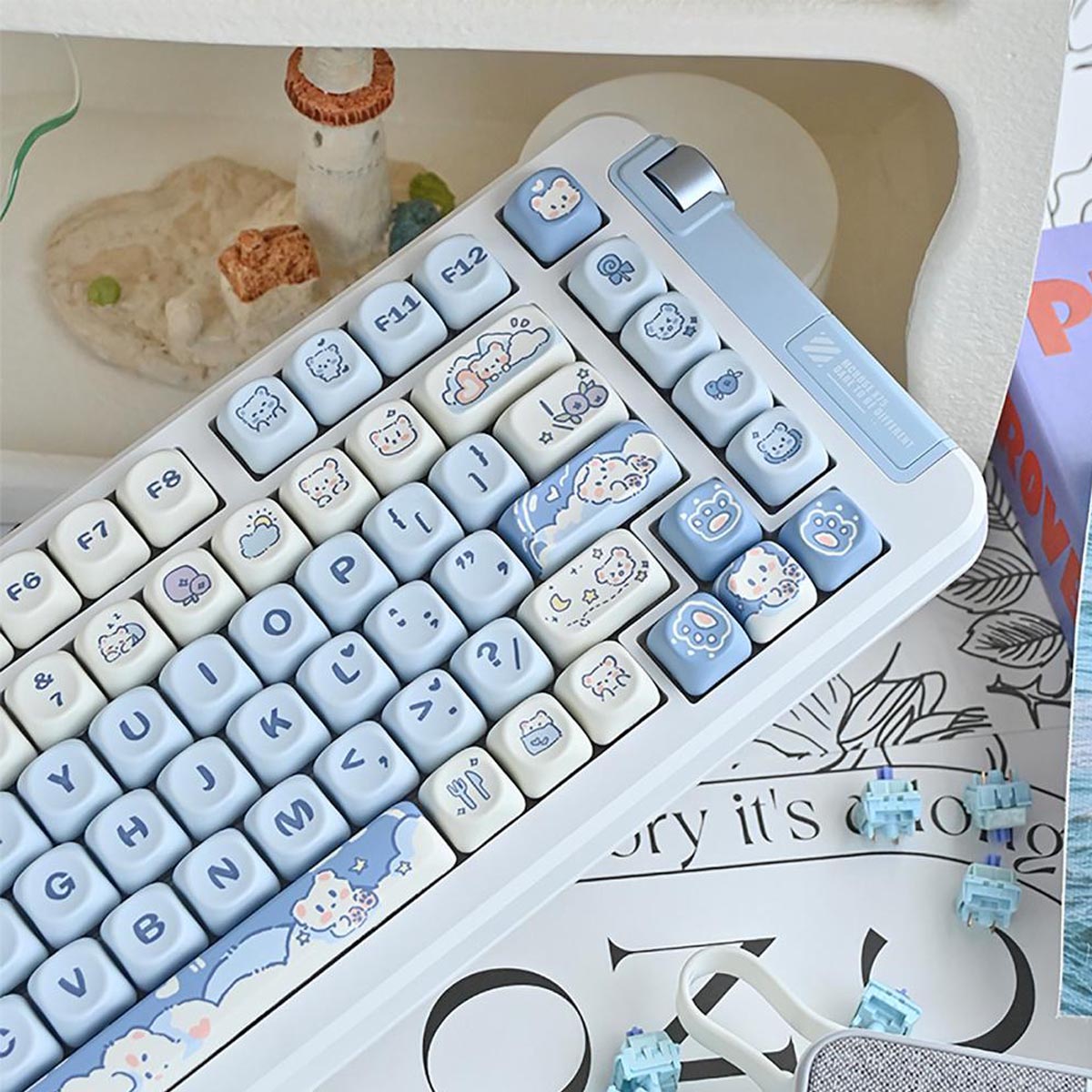 NEOKEY Cute Keycaps for Girls - MOA Profile, Gift for Gamer Girlfriend, for 61-108 Key Layout,ANSI Layouts